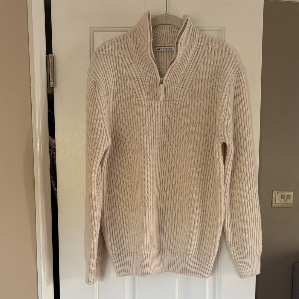 Zara Cream Half-Zip Ribbed Sweater